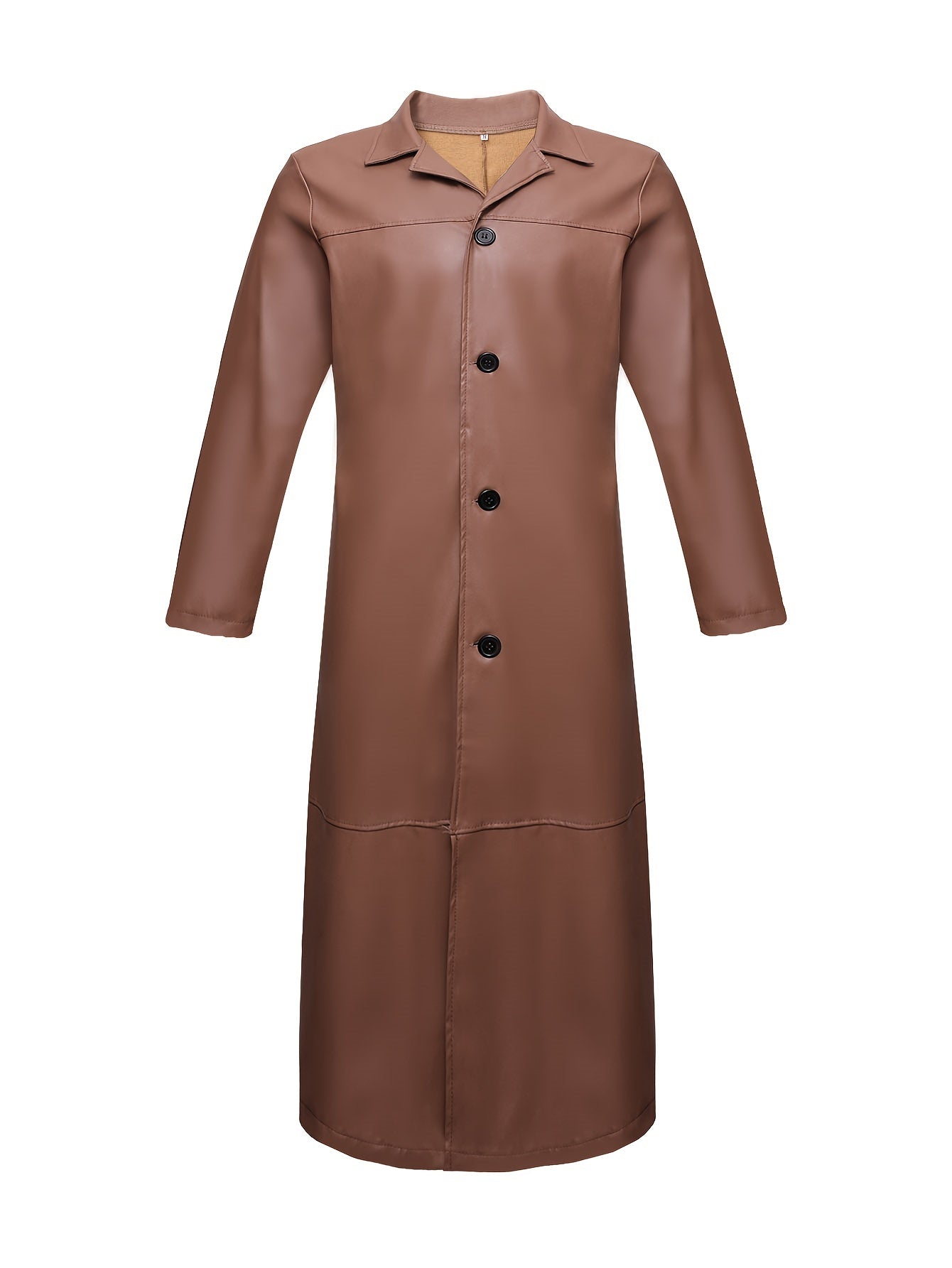 Men's Pu Overcoat Casual Lapel Stretch Button Up Faux Leather Long Coat