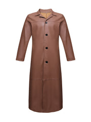 Men's Pu Overcoat Casual Lapel Stretch Button Up Faux Leather Long Coat