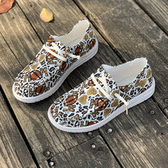 Women's Skate Shoes with Rugby Balls and Hearts Pattern