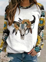 Horse & Letter Pattern Pullover Sweatshirt for Women