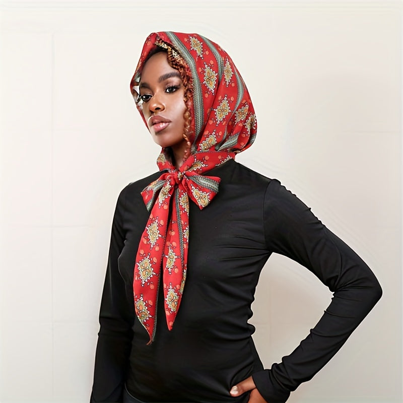 Boho Geometric Print Hijab Lace Up Head Scarf Head Wraps Soft Long Ribbon Turban