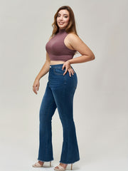 High Rise Fringe Trim Flared Leg Jeans