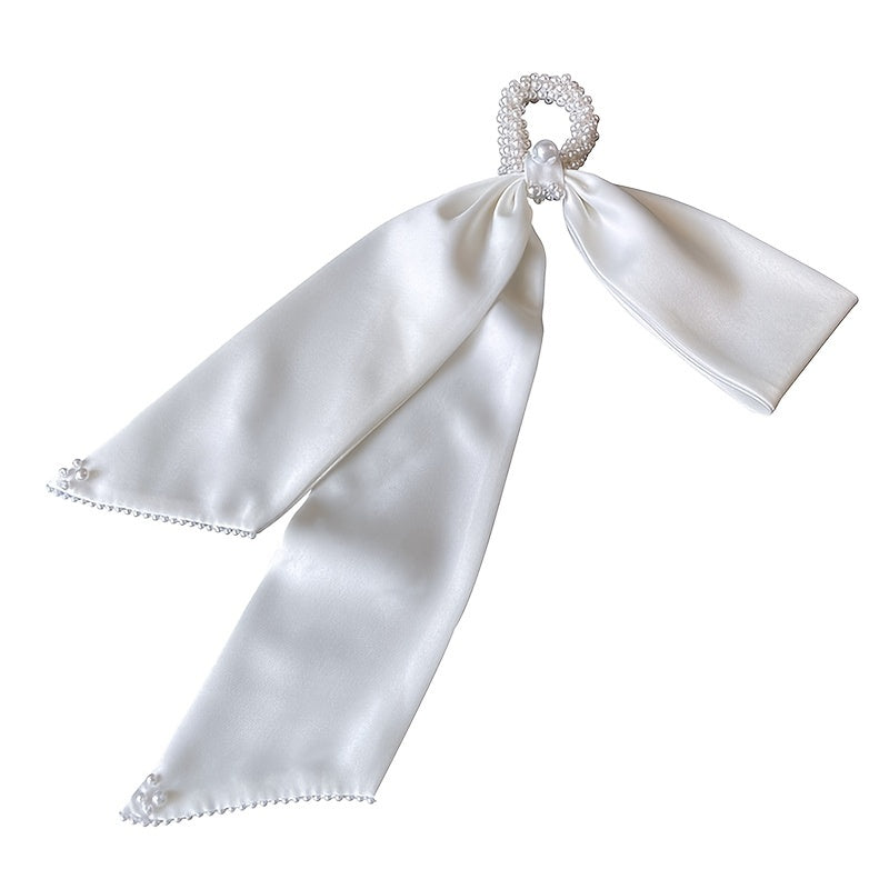 Pearl Silk Streamers Long Hair Tie Ribbon Bow