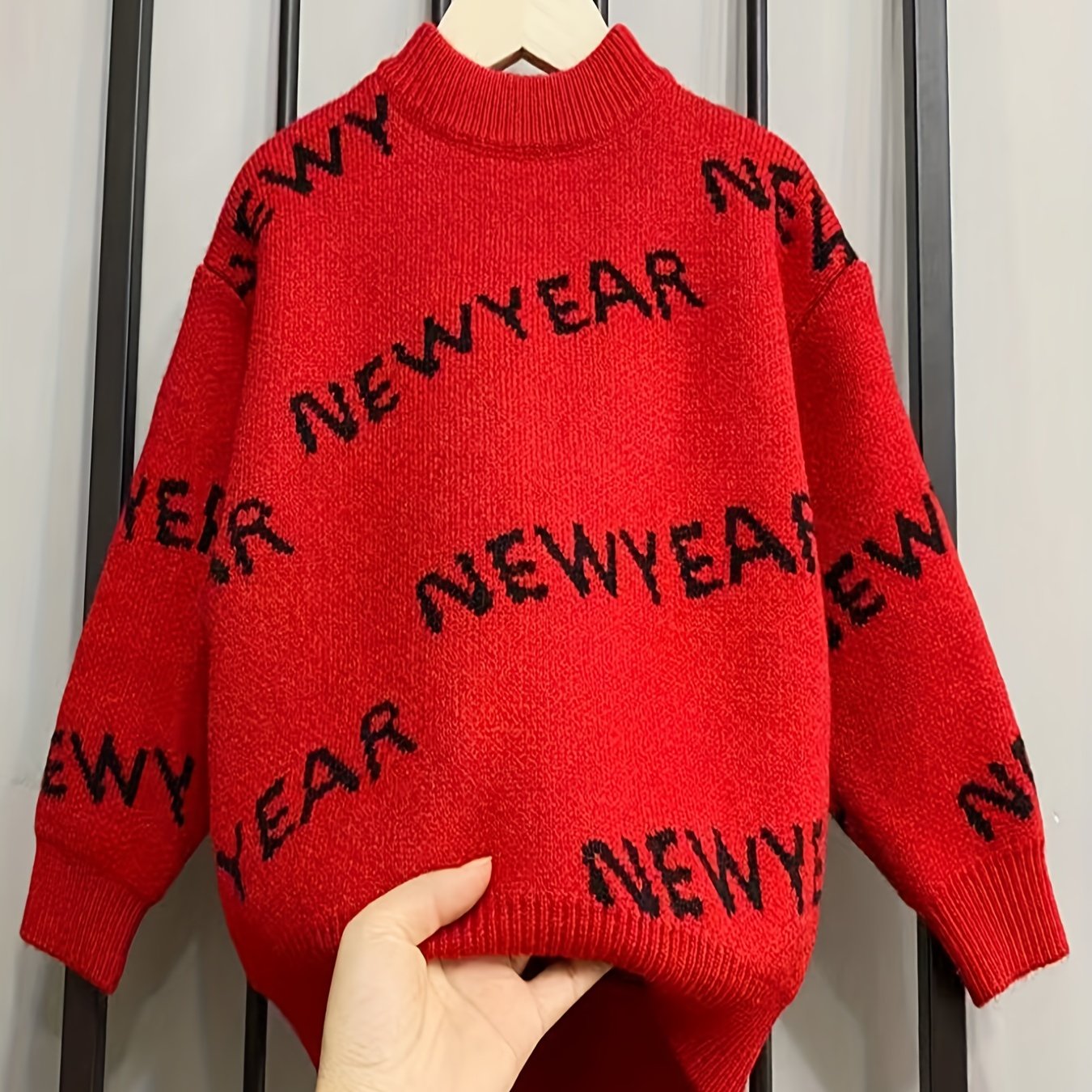 Girls' Letter Jacquard Knitted Sweater Winter Pullover