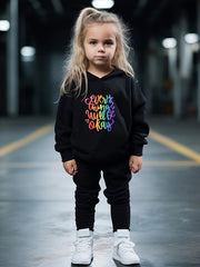 Girls 2pc Alphabets Hooded Sweatshirt & Sweatpants Set Kids Clothes