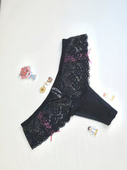 Romantic Lace Thongs with Scallop Trim and Bow Tie