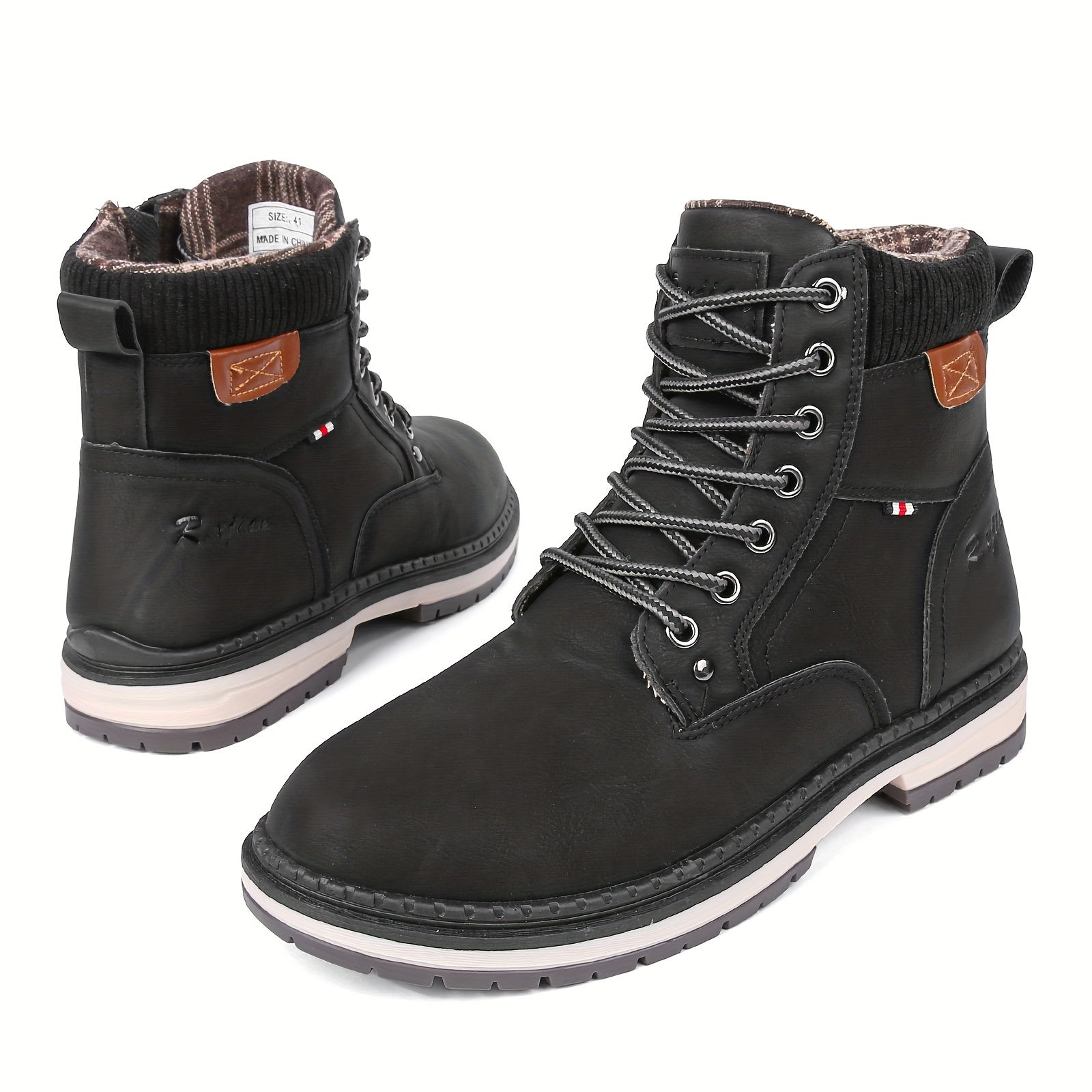 RXJIAN Men's High Top Hiking Shoes Good Grip Breathable Side Zipper Boots