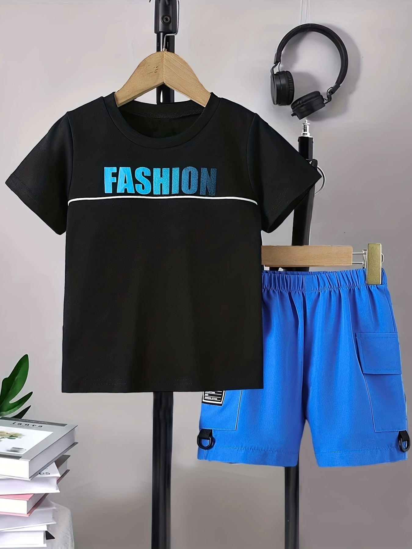 Boy's Print Outfit 2pcs T shirt & Cargo Shorts Set Kid's Clothes For Summer