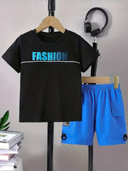 Boy's Print Outfit 2pcs T shirt & Cargo Shorts Set Kid's Clothes For Summer