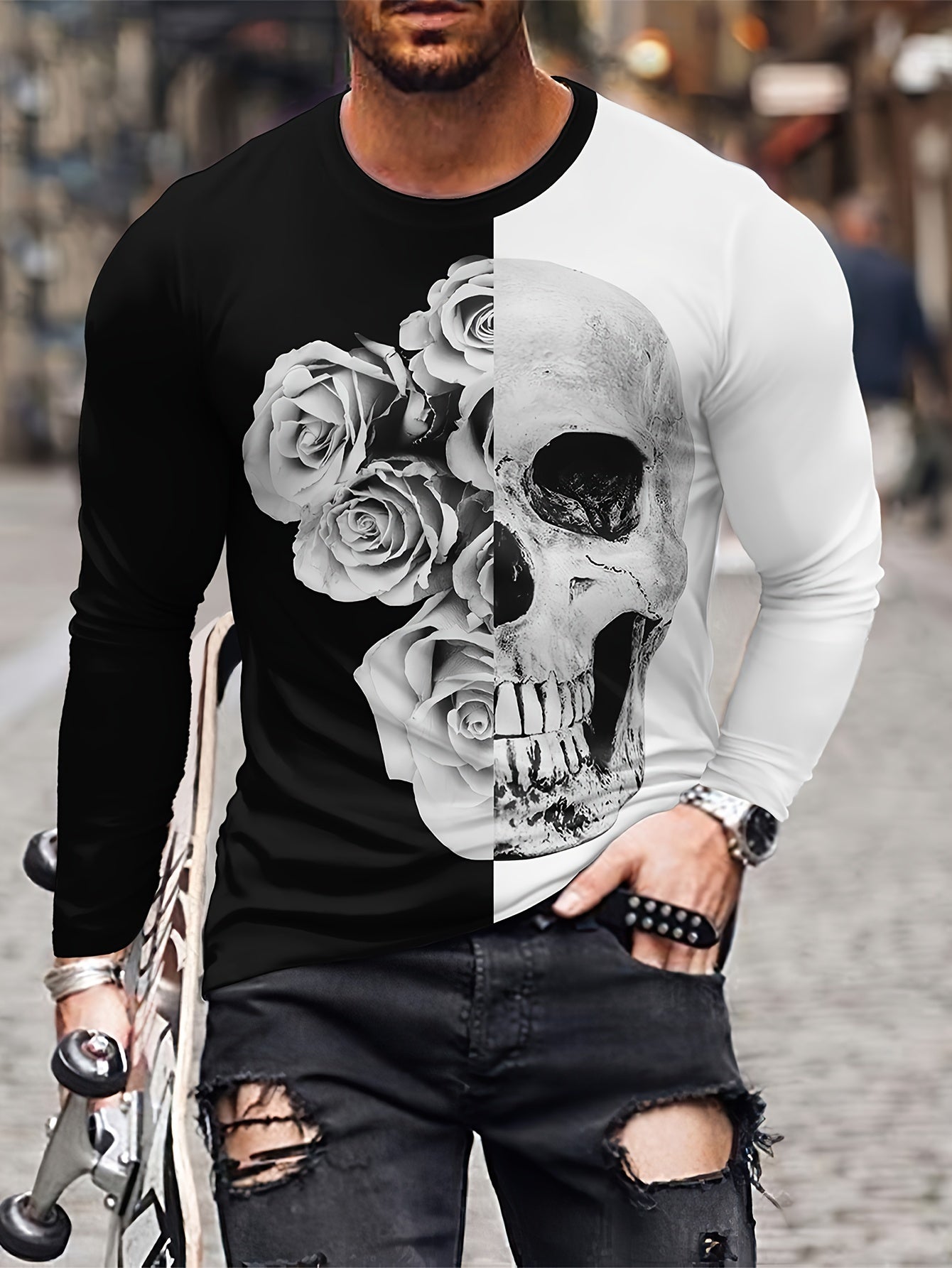Christmas Santa Claus Print Men's Long Sleeve T-shirt for Autumn
