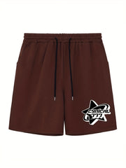 Star Pattern Comfy Shorts Men's Casual Solid Elastic Waist Draw
