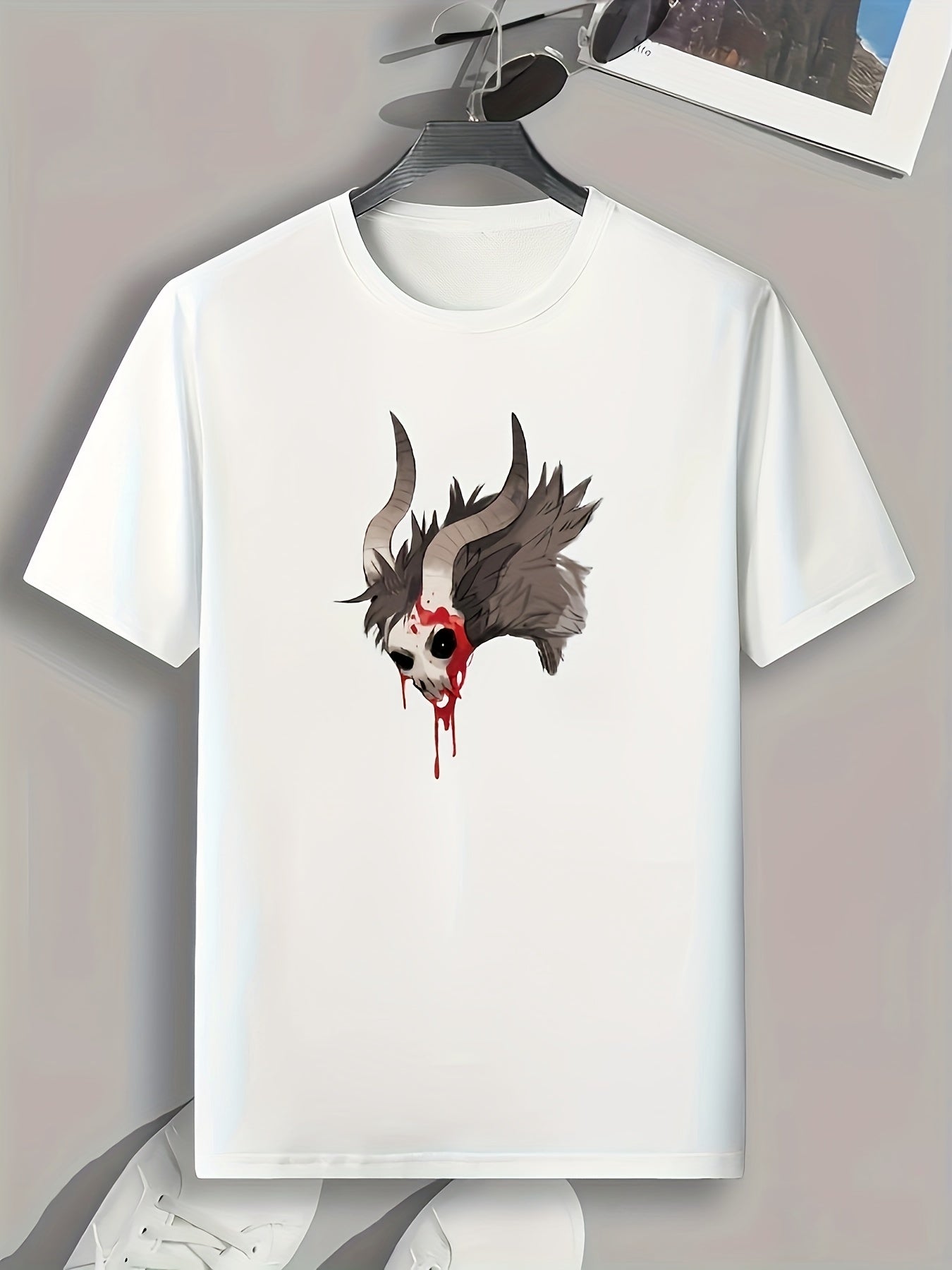 Goat Skeleton Print Men's Graphic Tee for Summer