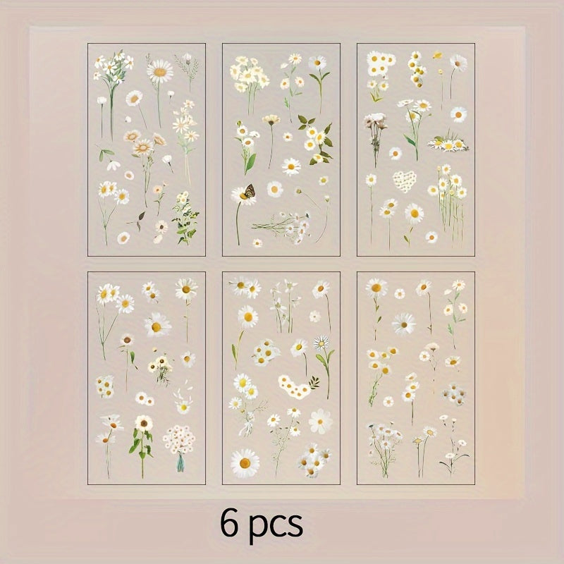 6 Sheets Vintage Plant Flower PVC Sticker Labels for DIY Scrapbooking