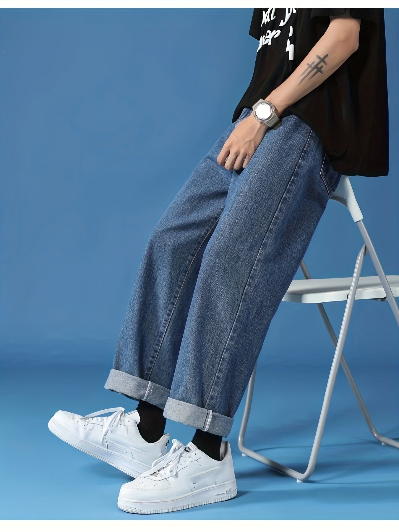 Men's Wide Leg Denim Pants for Spring Summer