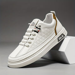 Men's Lace-up Sneakers Easy Clean PU Leather Skate Shoes Good Traction