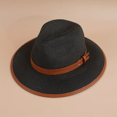Straw Fedora Cap Plain Casual Jazz Hat Unisex Sunscreen Cowboy Hat