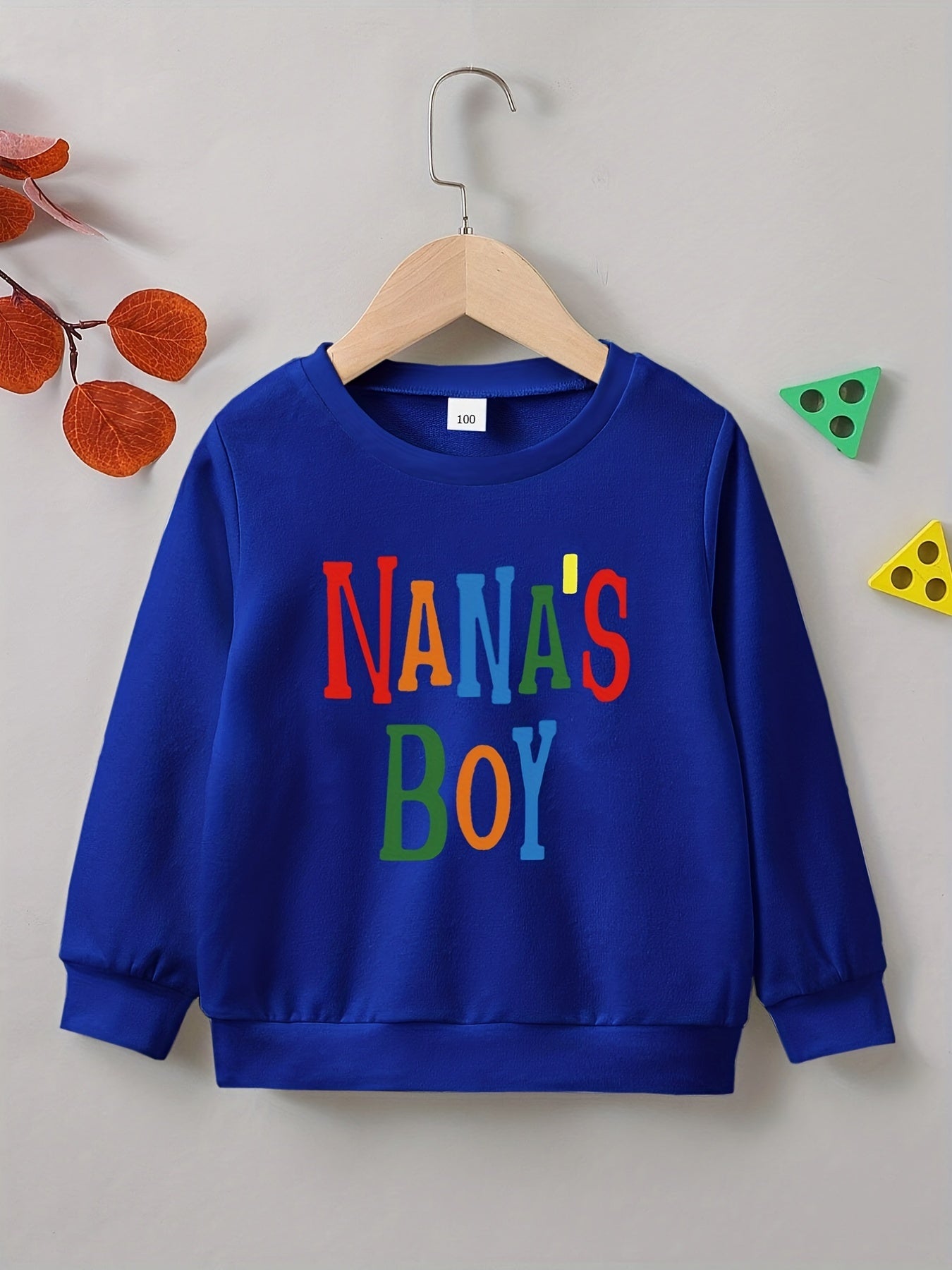 NANA'S BOY Letter Print Boys Casual Sweatshirt Long Sleeve Crew Neck Tops