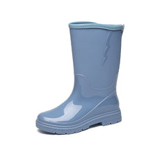 Women's Mid Calf Rain Boots Low Heel Waterproof Slip On Shoes
