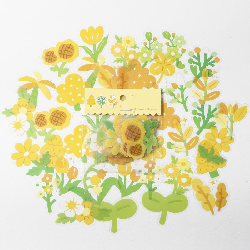 40pcs PET Flowers Waterproof Stickers DIY Decoration Scrapbook Skateboard Phone