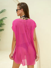 Solid Notched Ring V Neck Cover Up Dress Beachwear Dress