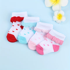 3 Pairs Baby Girl Socks Love Shape Jacquard Half Socks