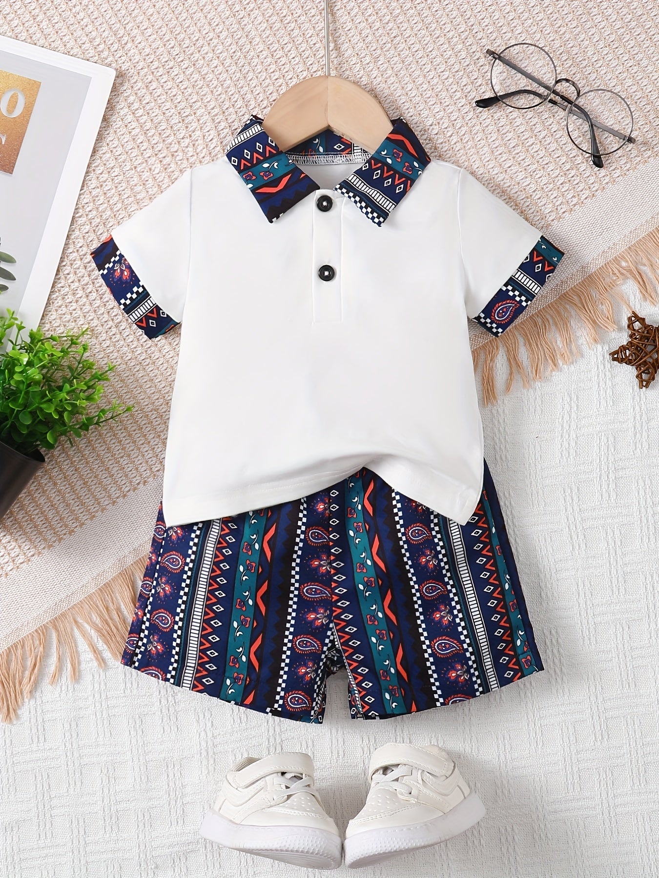 Baby Boys Striped Ethnic Contrast Shirt Shorts Set