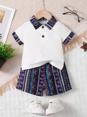 Baby Boys Striped Ethnic Contrast Shirt Shorts Set