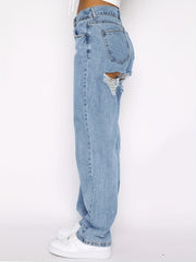 High Waist Ripped Straight Jeans Loose Fit