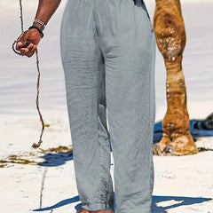 Men's Drawstring Beach Pants Solid Casual Baggy Trousers