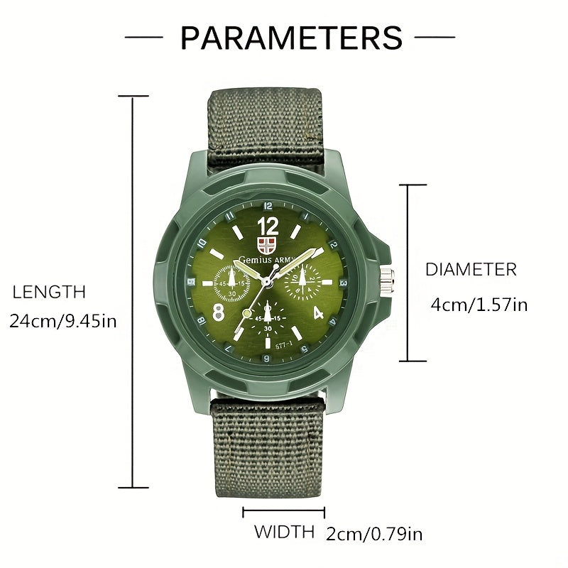 Analog Round Quartz Watch Stainless Steel Case Nylon Strap