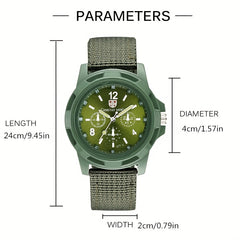 Analog Round Quartz Watch Stainless Steel Case Nylon Strap