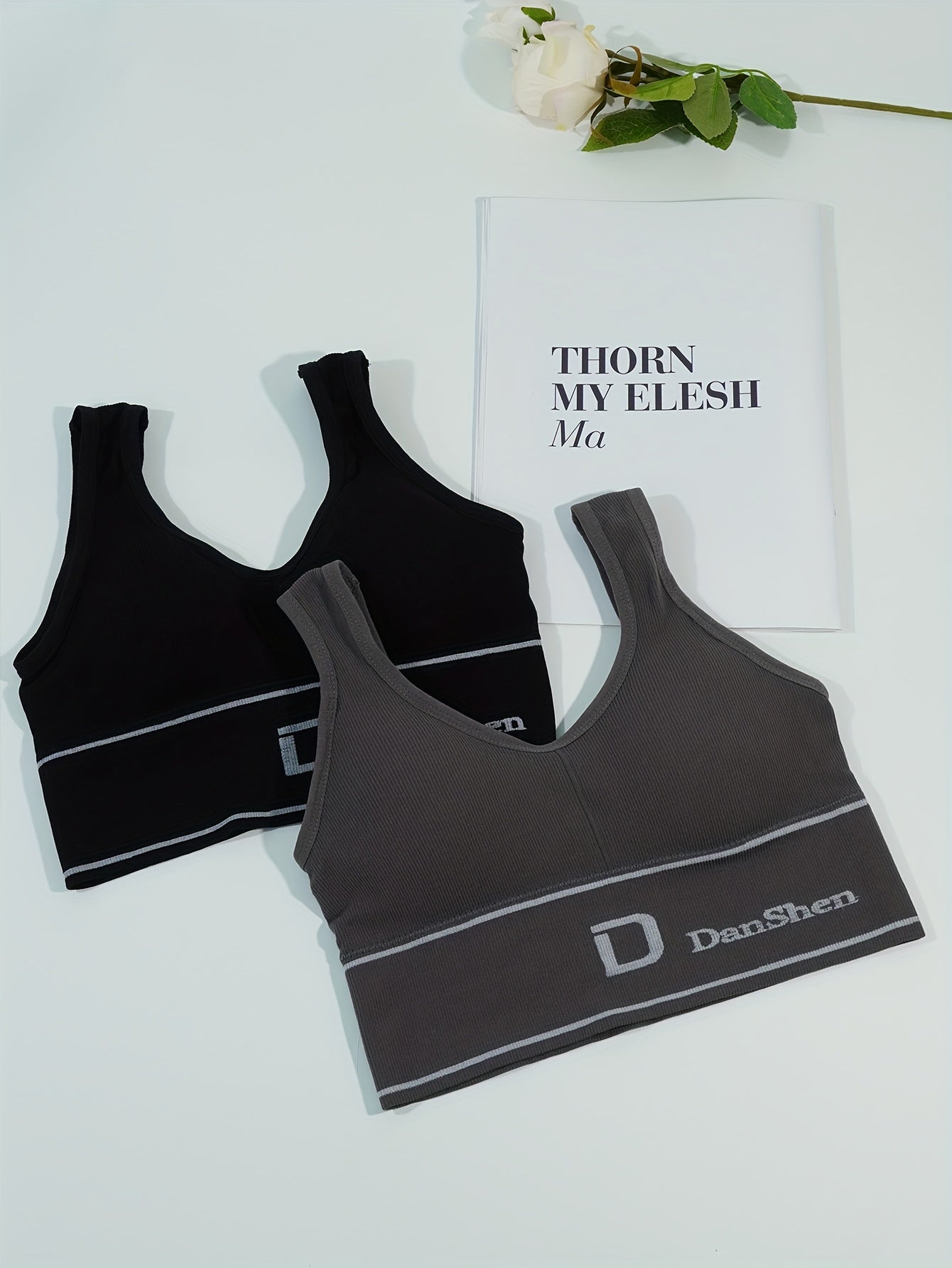 2pcs Letter Print Tank Tops V Neck Sports Top Women's Lingerie & Underwear