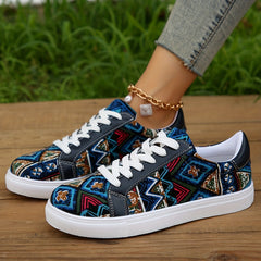 Women's Tribal Style Skate Shoes Lace Up Low Top Sneakers
