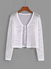 Long Sleeve Open Knit Cardigan Solid Casual Sweater