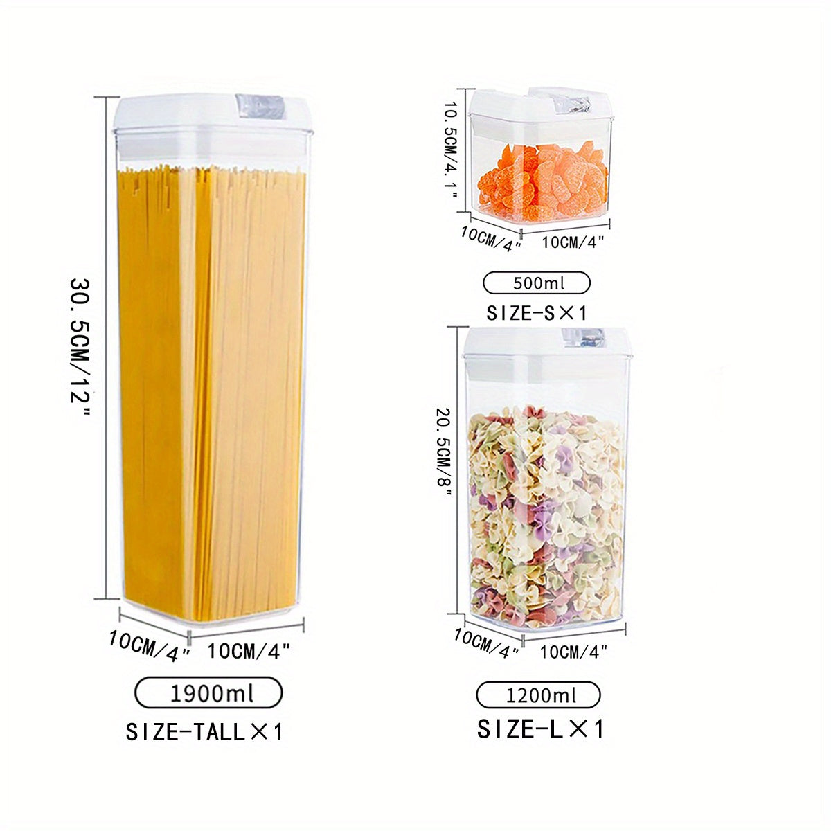 3pcs Food Storage Container Set With Seal Lid Stackable Organizer