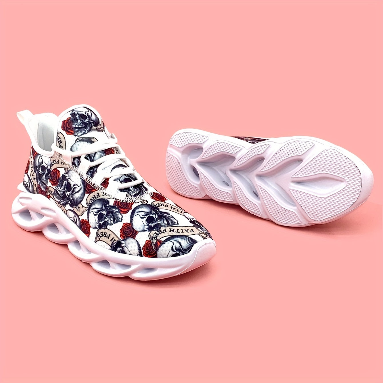 Skull & Rose Pattern Outdoor Sneakers Lightweight Sport Shoes