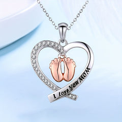 Heart shaped Baby Footprints Pendant Necklace for Girls