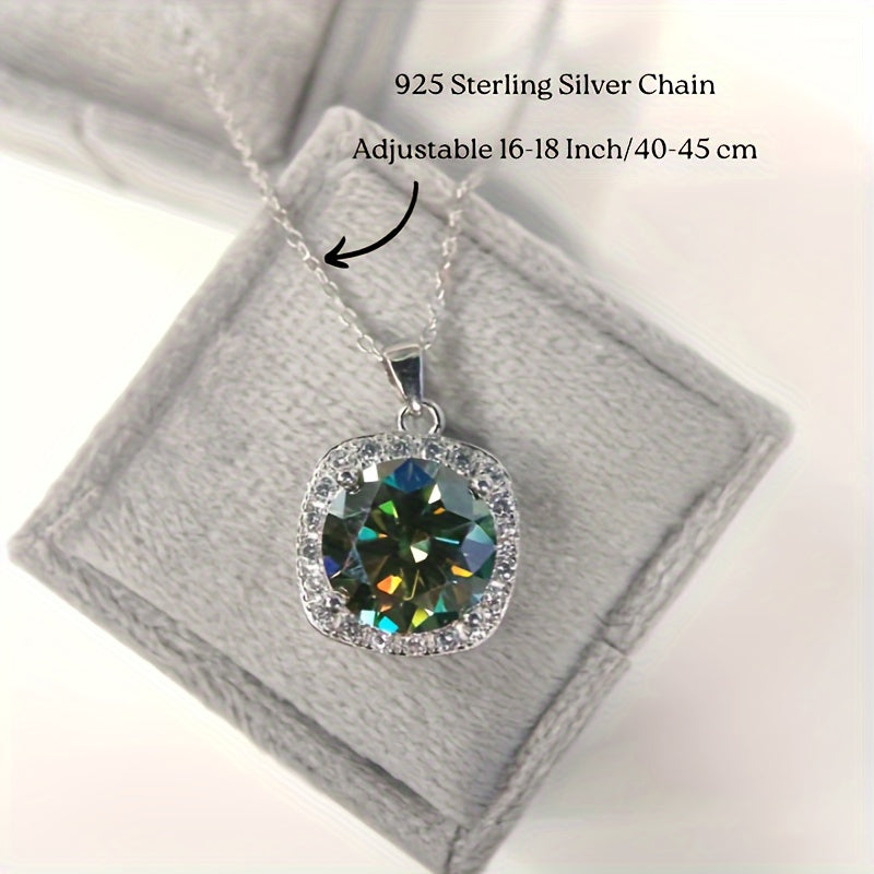 Green Synthetic Moissanite Necklace 925 Silver Round Cut Necklace