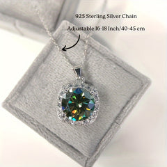 Green Synthetic Moissanite Necklace 925 Silver Round Cut Necklace