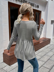 Solid Long Sleeve V Neck Knit Top