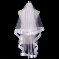 Short Double Layer Bridal Veil with Ribbon Fairy Wedding Collar