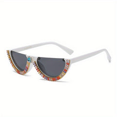 Y2K Semi Rimless Sunglasses Zircon Decorative Glasses
