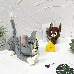 Cartoon Cat Mouse Building Block Model Educational Toy Puzzle Set