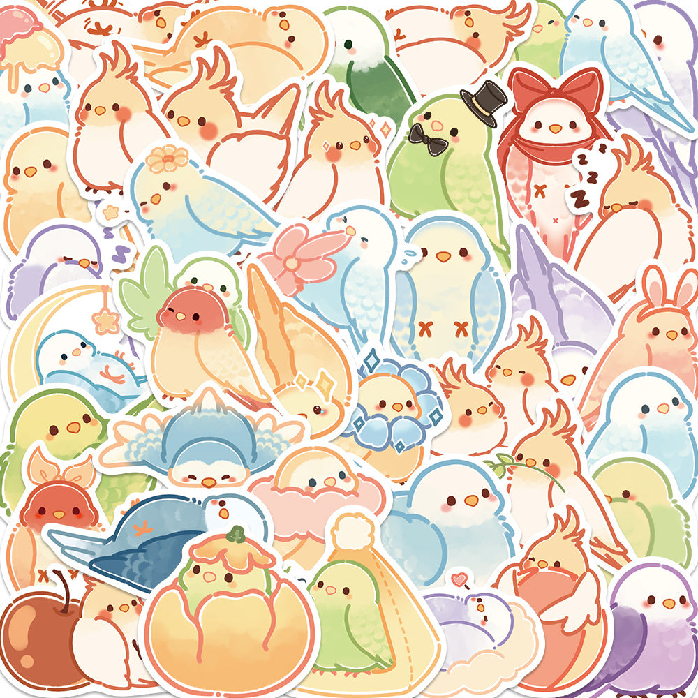 50pcs Cute Parrot Stickers for Water Bottles & Laptops