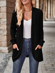 Solid Ribbed Long Sleeve Open Front Knit Cardigan