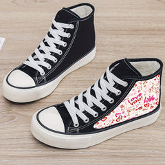 Love & Heart Print Plush Lined Thermal Chunky Canvas Sneakers