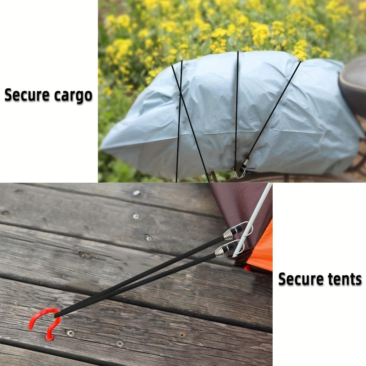 15pcs 25.4cm Mini Bungee Cords with Steel Hooks for Tarp Covers