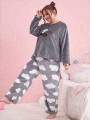 Cloud Pattern Flannel Pajamas Set for Women