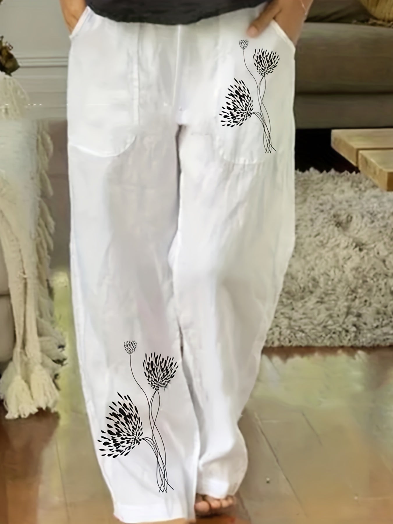 Floral Print Wide Leg Pants with Pockets Women's Clothing