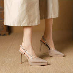 Solid Stiletto Heels Point Toe Buckle Strap Slingback Pumps